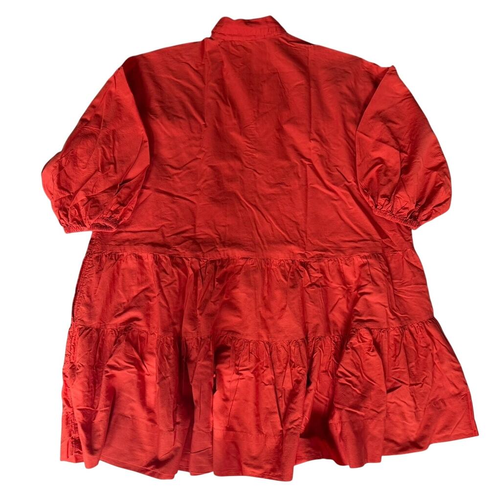 Free People Red Cotton Tiered Mini Shirt Dress Women's Small S Button Front - Picture 2 of 11